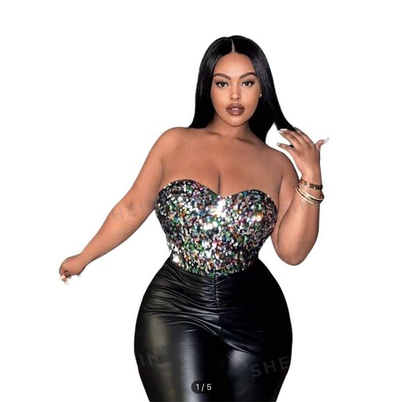 Sequin Embellished Boustier Crop Bra Top - Picture 2 of 4